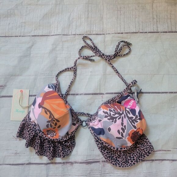 Maaji Sun Fun Reversible Sephia Songs Cheetah Triangle Bikini Top Size XL NWT - Picture 3 of 5